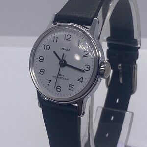 Timex Silver Case White Dial Watch with Black Strap